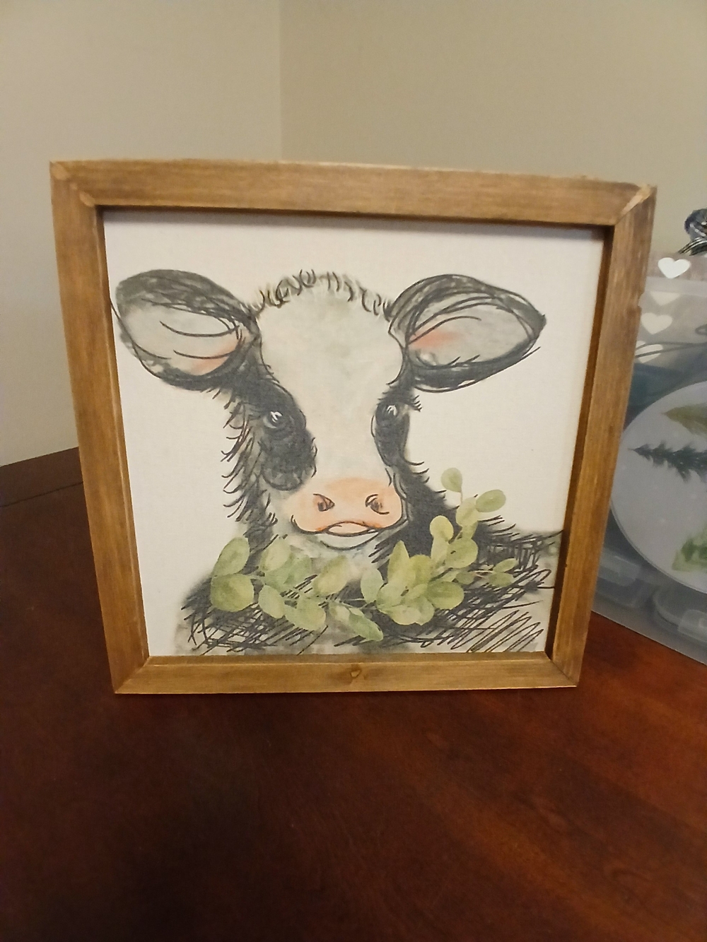 Hobby Lobby Black & White Cow Print with Green Accents in Wood Frame